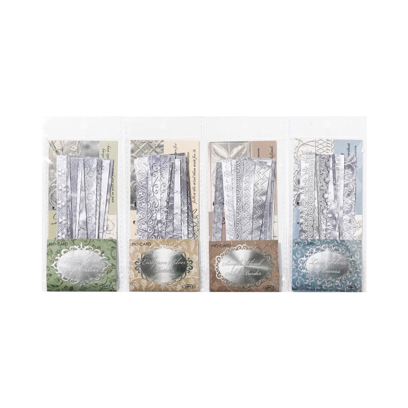 Vintage 3D Floating Silver Bar Stickers — 10 Sheets for Scrapbooking & Journaling