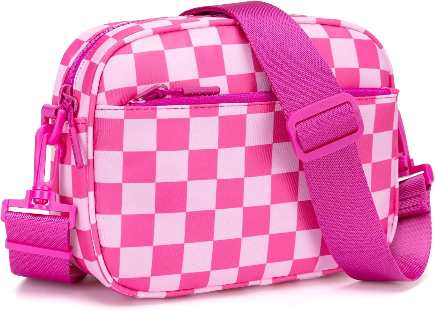 Checkered Crossbody Bag — Trendy Messenger Purse with Wide Strap