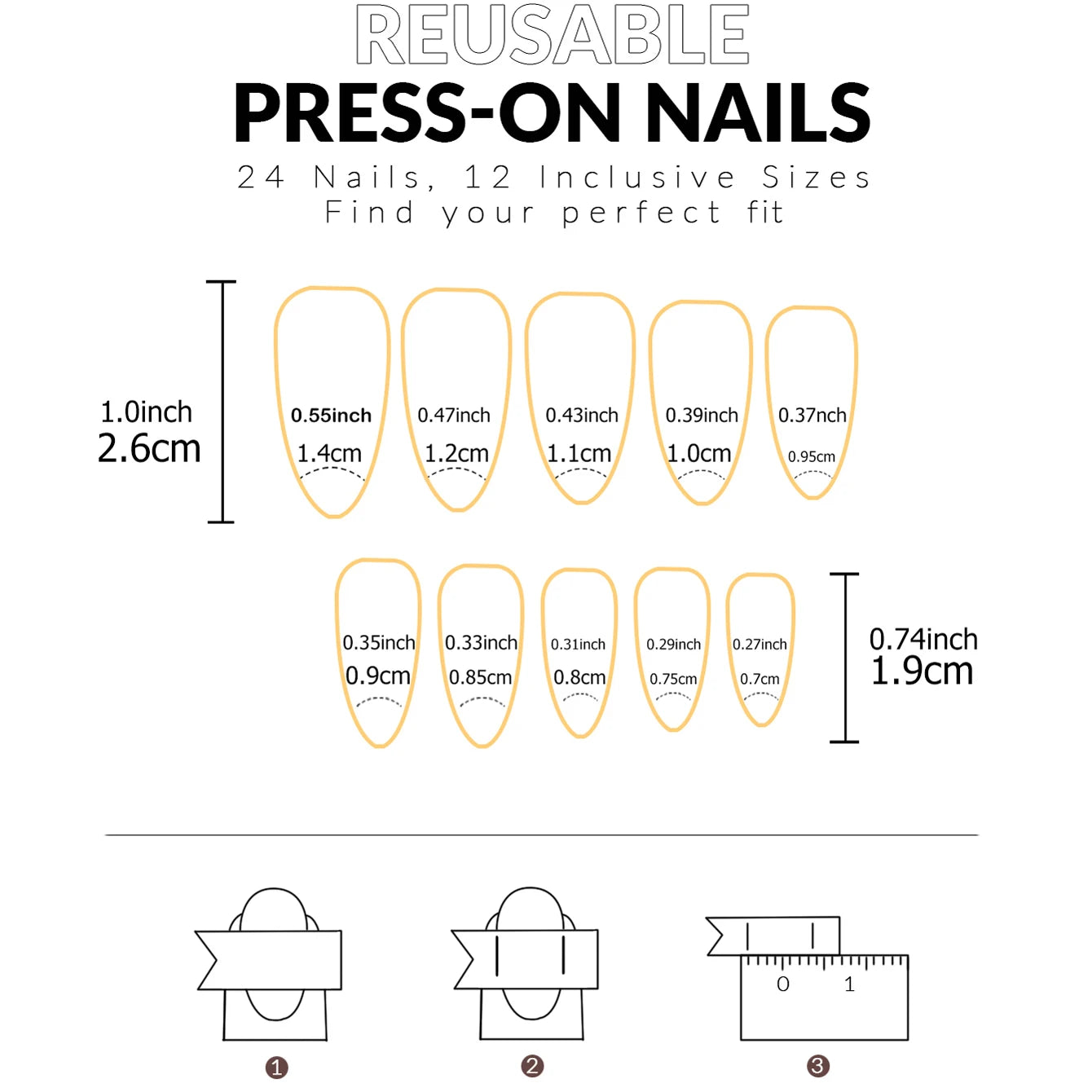 Black Matte Almond Press On Nails — 100 Piece Artificial Nail Set