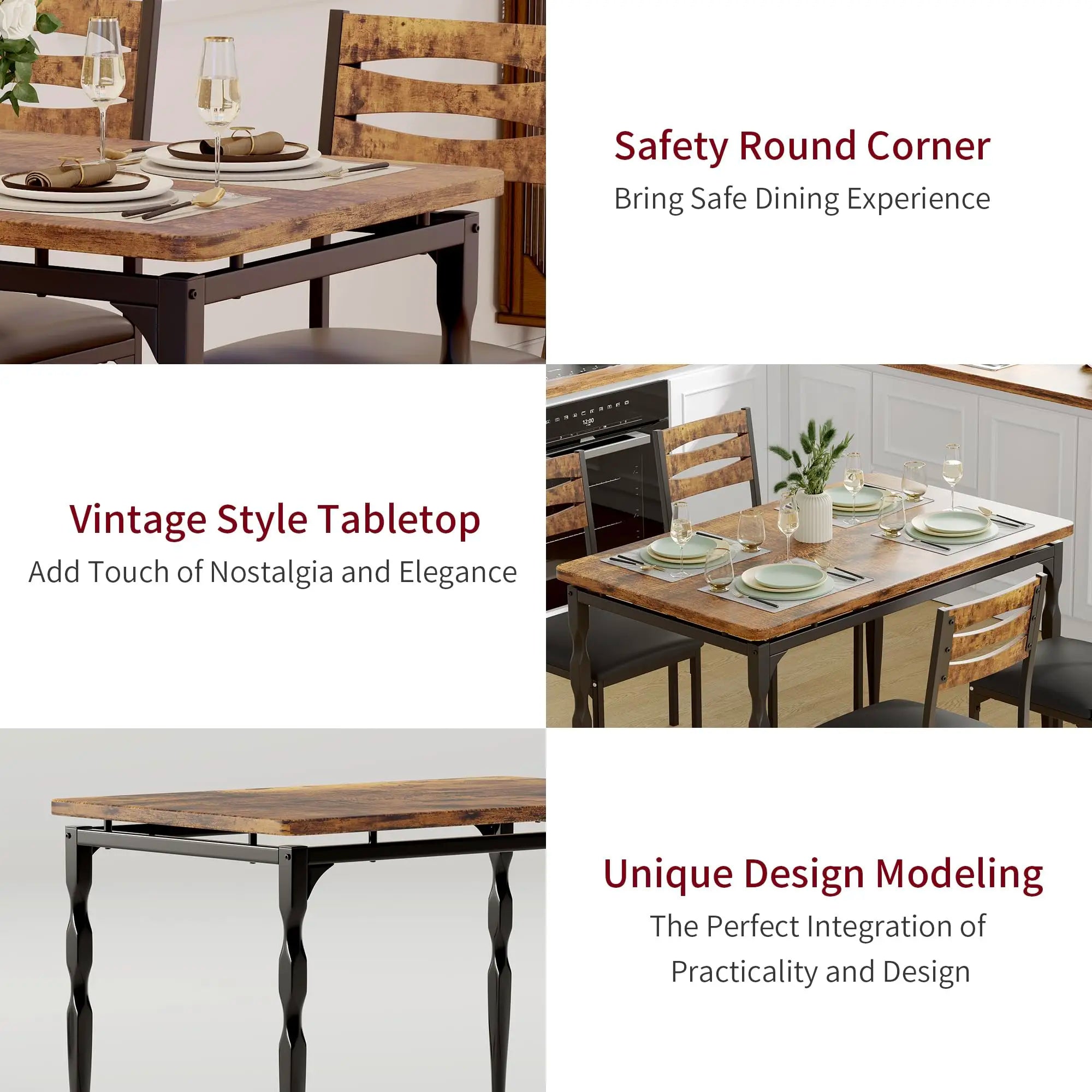 5 Piece Industrial Dining Table Set — Compact Kitchen Table & 4 Chairs