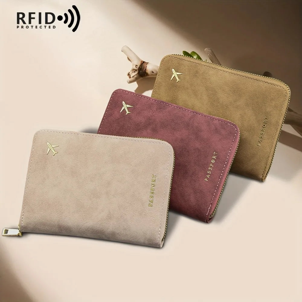RFID Blocking Passport Wallet — Slim Travel Organizer with Zipper