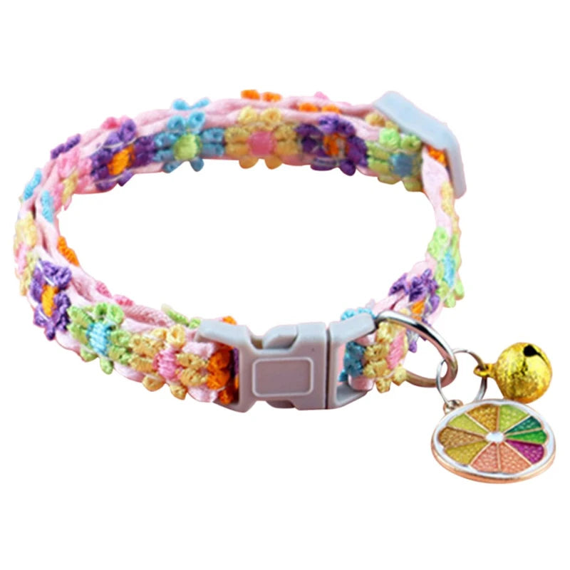 Adjustable Pet Collar with Bell — Colorful Paw Print Pattern for Cats and Small Dogs