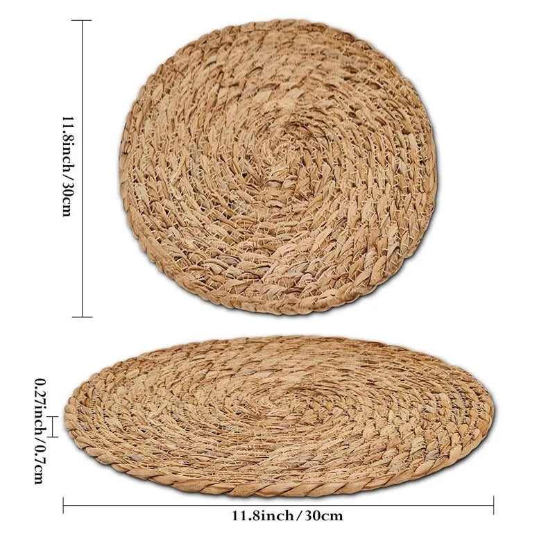 Handwoven Rattan Placemats — Round Heat Insulation Mats for Dining