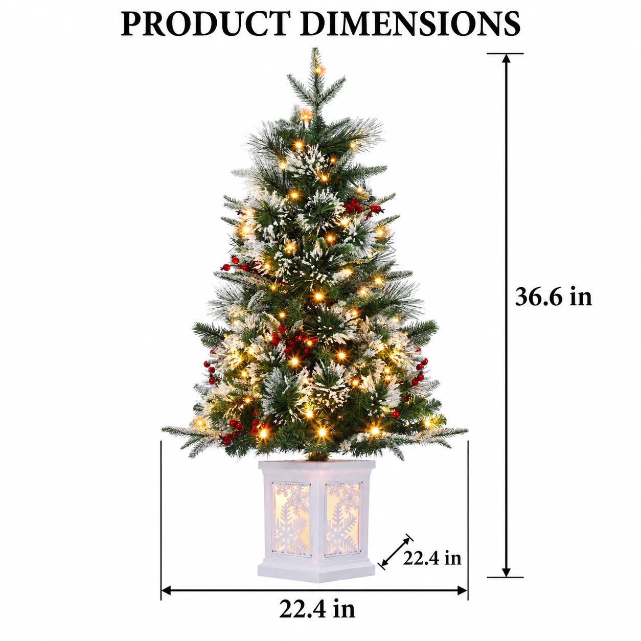 ANIXOL 3FT Pre-Lit Snow Flocked Christmas Tree — Warm White LED Lights
