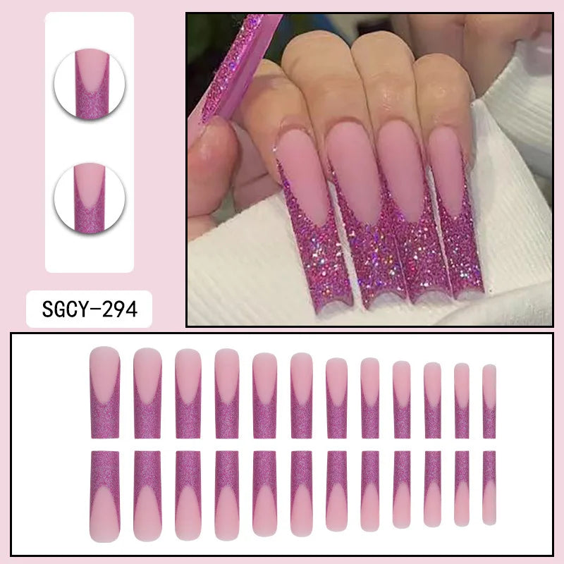 Ultra Long Coffin Press On Nails — 3D Butterfly & Floral Design, 24 Pieces