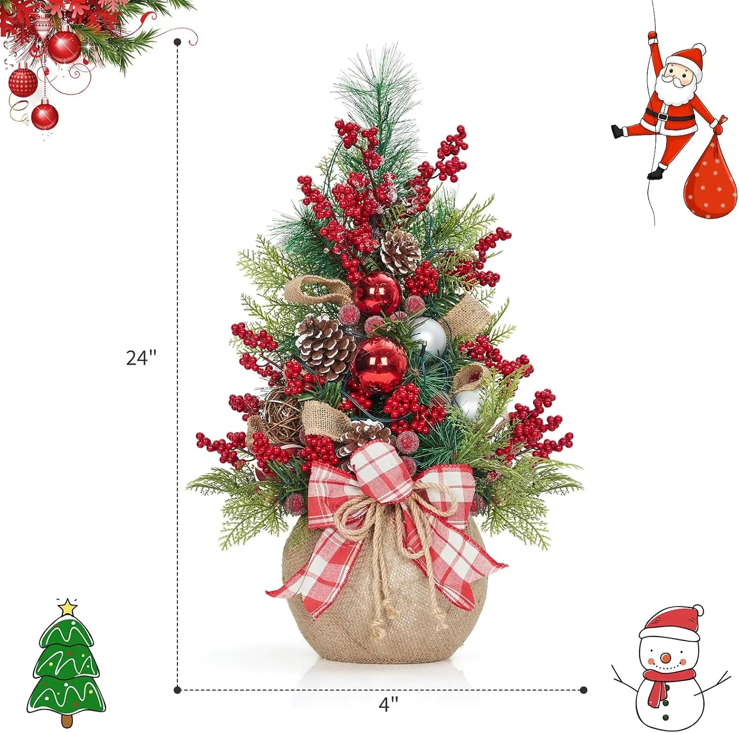 Garvee 24-Inch LED Christmas Tree — Pre-Lit Tabletop Decor with 8 Lighting Modes