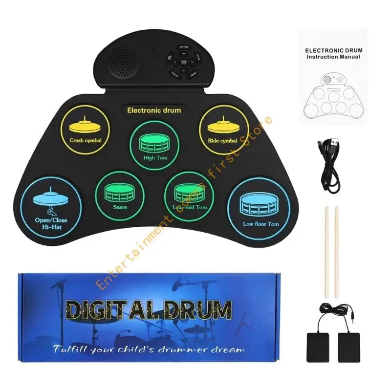 Portable Electronic Drum Pad — Foldable Percussion Set with Built-In Speaker