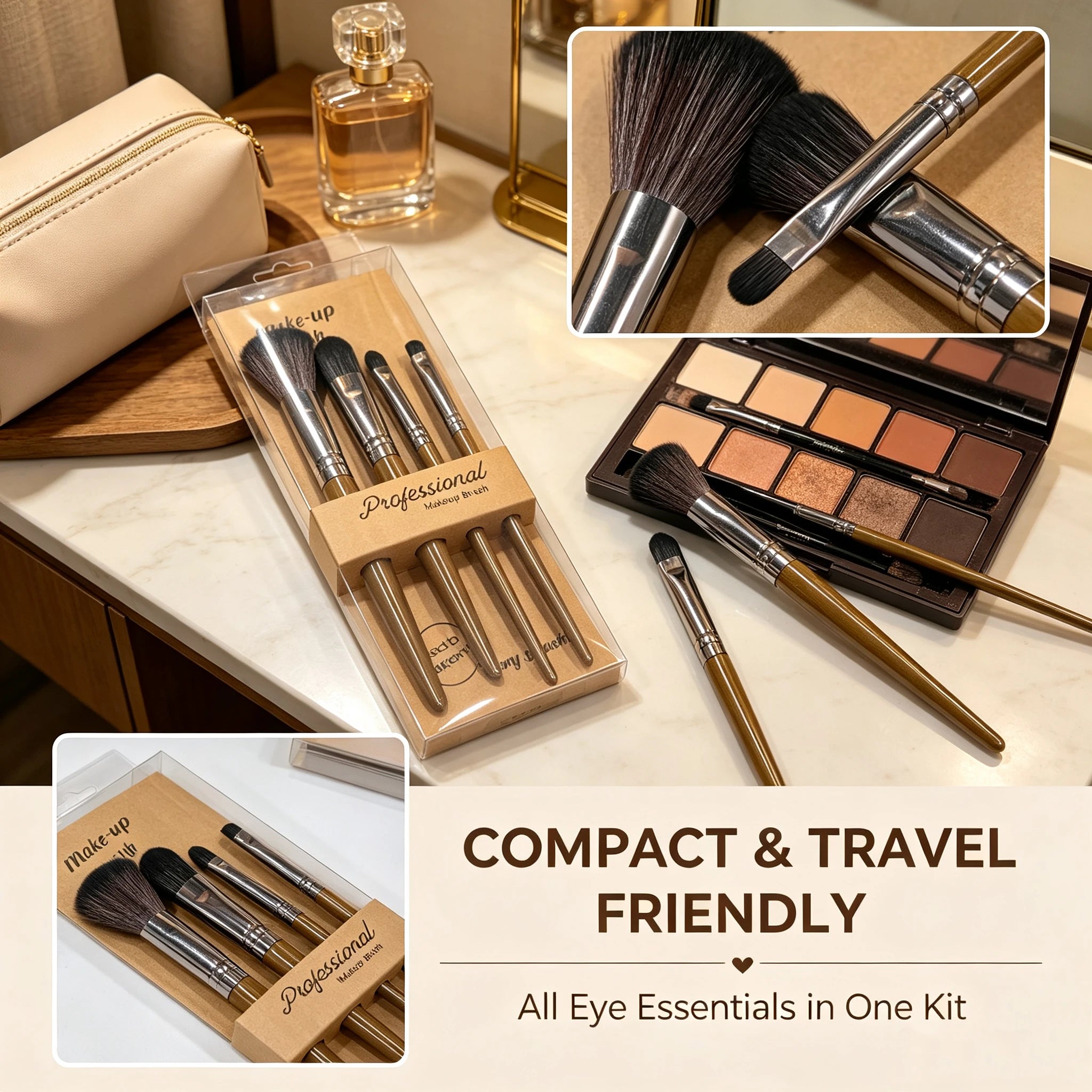 Professional 4-Piece Makeup Brush Set — Soft Nylon Bristles for Flawless Application