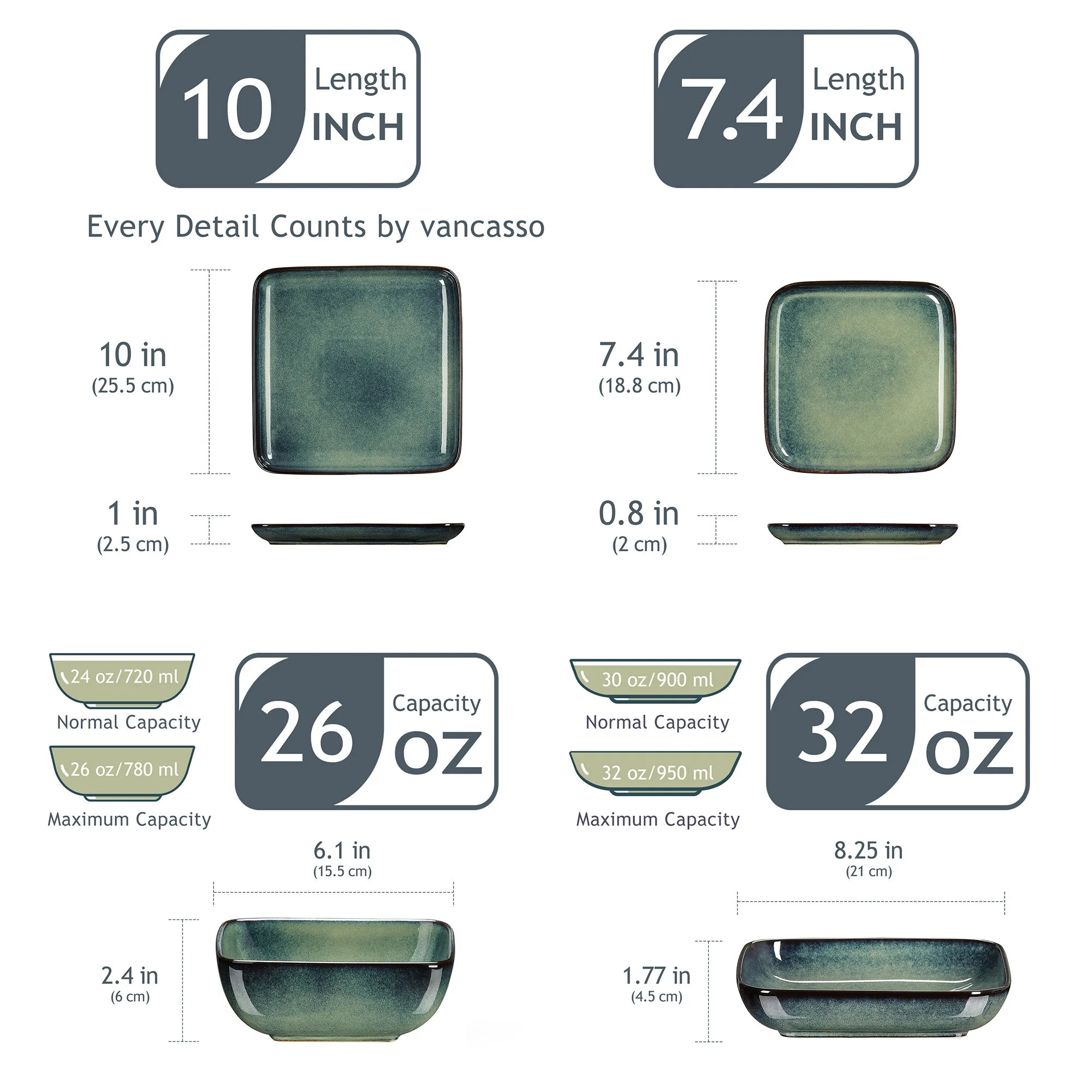 MALACASA Stern 16-Piece Dinnerware Set — Modern Square Ceramic Tableware