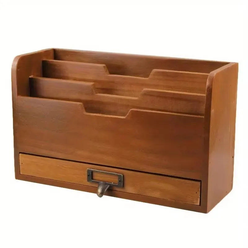Wooden Multi-Drawer Desk Organizer — Retro Style Storage for Office & Home