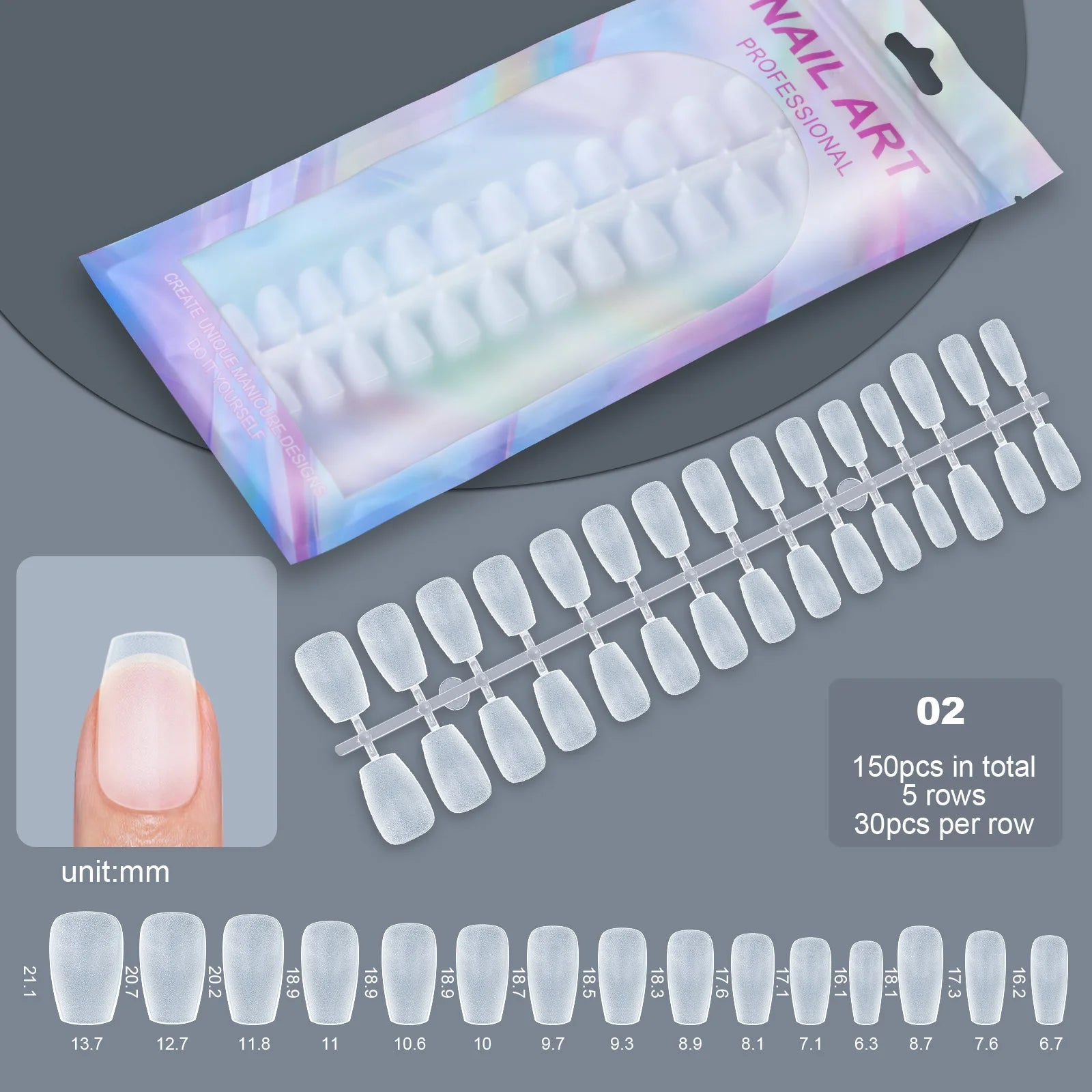Press On Nails Set — Frosted Full Cover Fake Nail Tips, 150 Pieces
