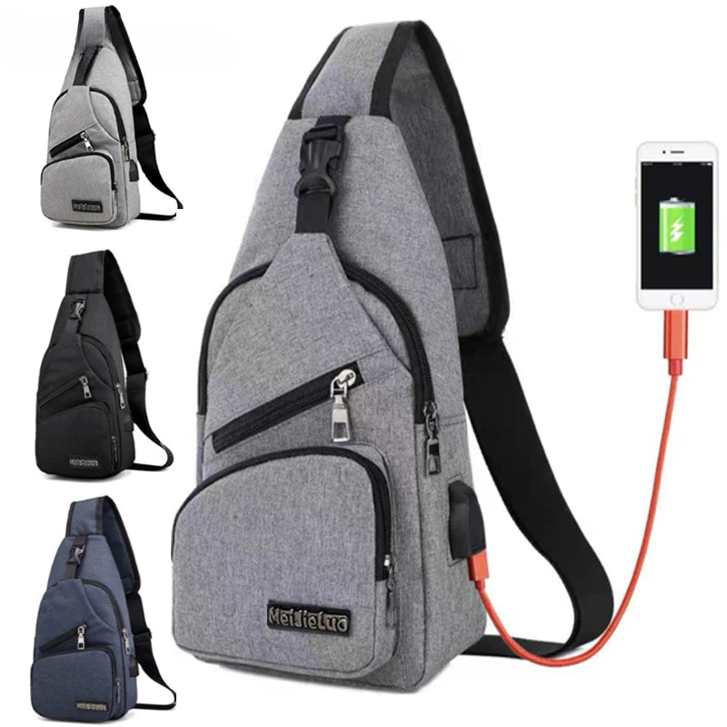 USB Charging Sling Bag — Multifunction Canvas Crossbody Pack