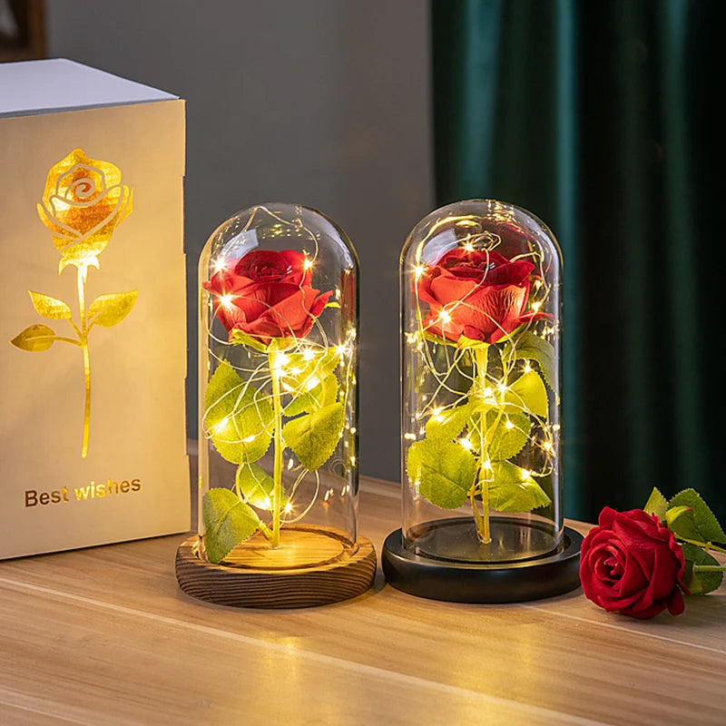 Eternal Rose in Glass Dome — LED Light Decorative Flower Gift
