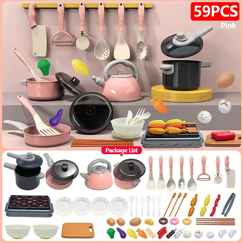 Kids Kitchen Cooking Toy Set — Realistic Pretend Play Food & Utensils