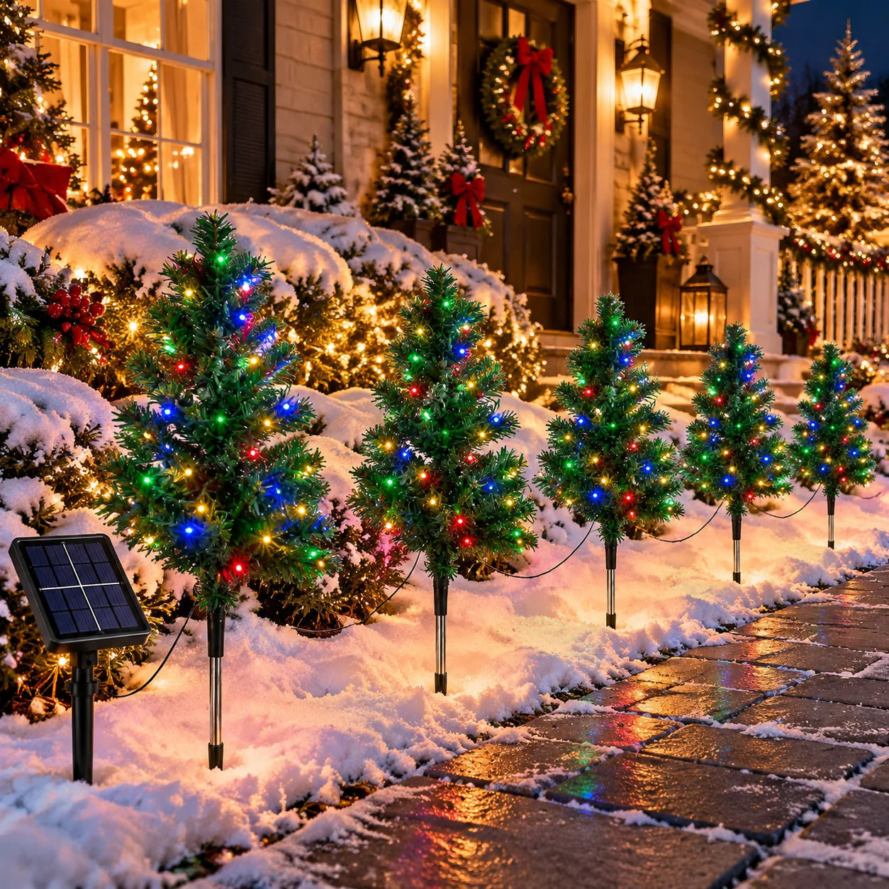 Solar Christmas Tree Pathway Lights — Multicolor LED Garden Stake Set