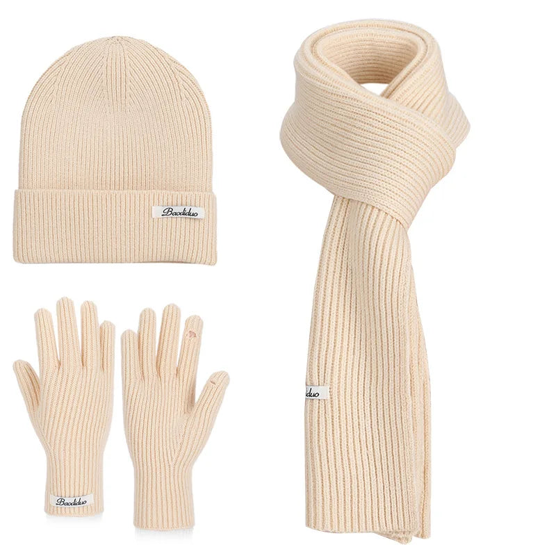 KINIJA Women's Knitted Winter Set — Warm Hat, Scarf, and Gloves Trio