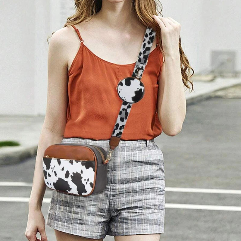 Retro Cow Pattern Crossbody Bag — Stylish Colorblock Shoulder Purse
