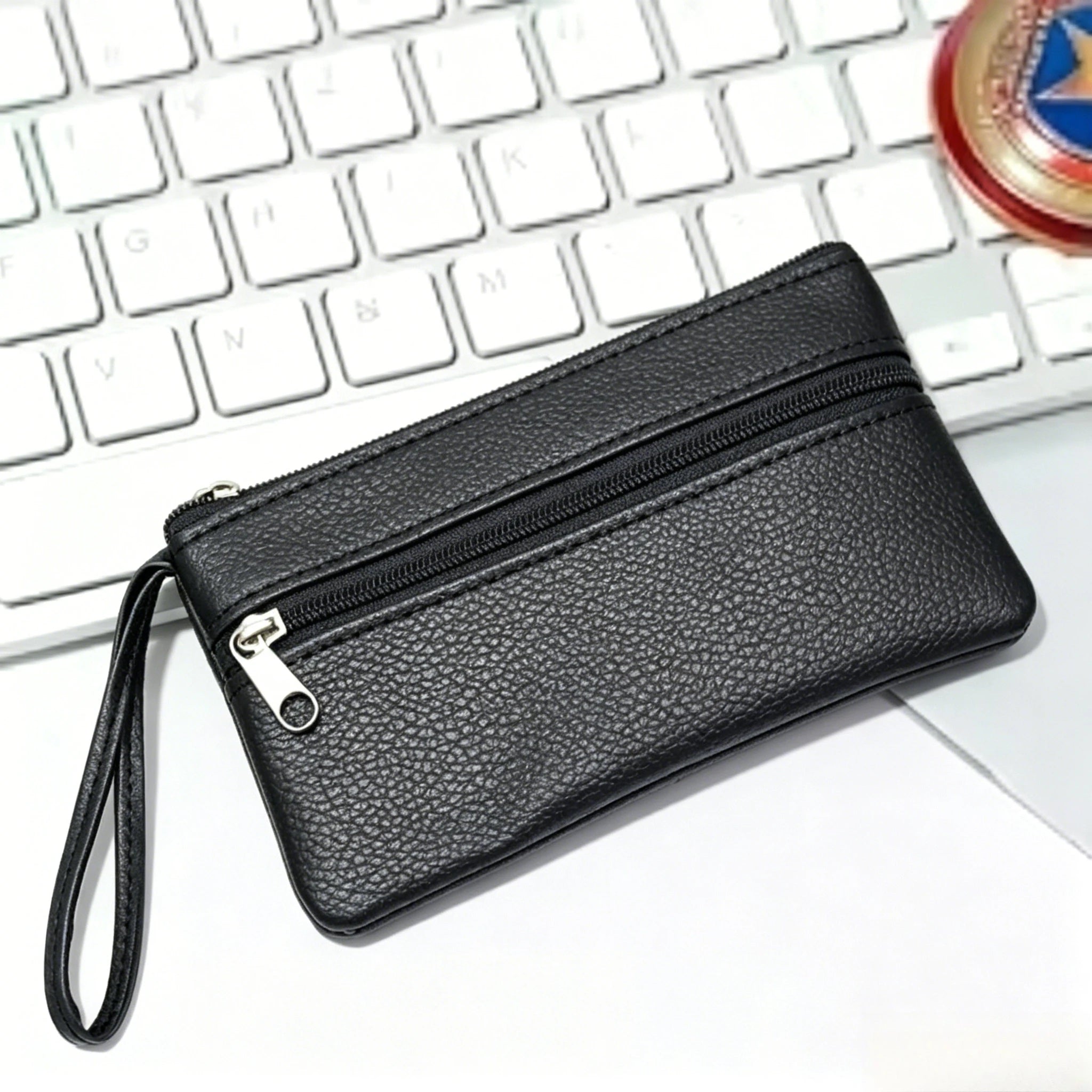 Compact Leatherette Coin Purse — Small Zippered Wallet for Change and Keys