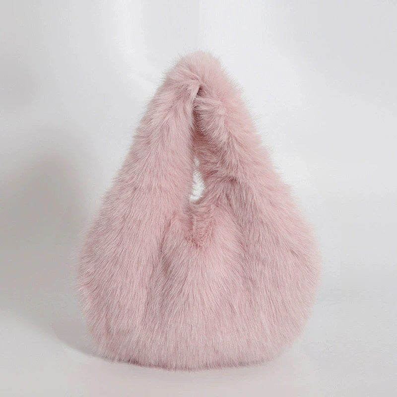 Faux Fur Hobo Shoulder Bag — Soft Plush Handbag for Women