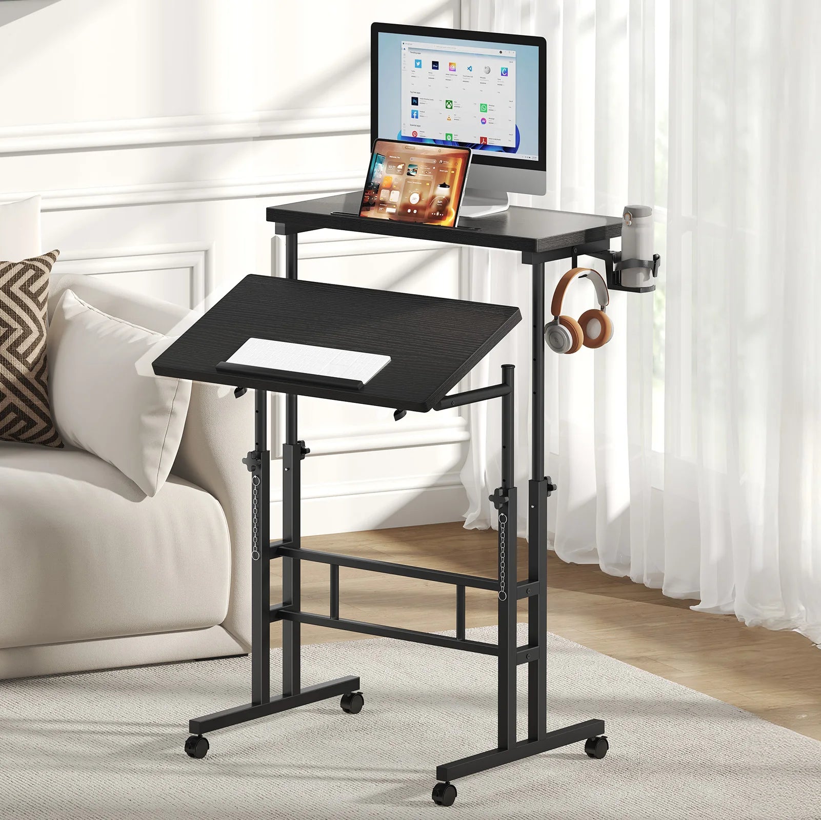 MCQ Rolling Standing Computer Desk — Ergonomic Height Adjustable Workstation