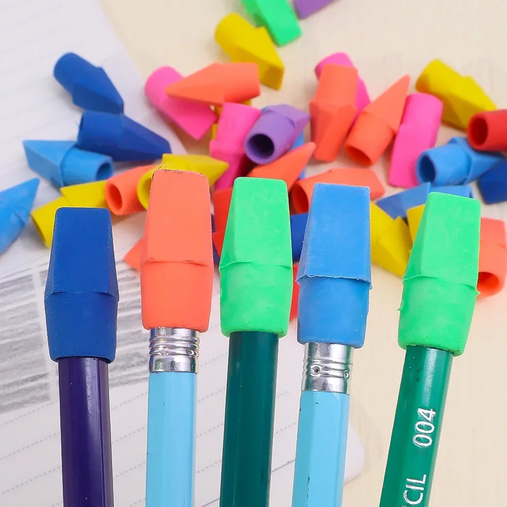 Chisel Shape Pencil Eraser Caps — 2-in-1 Correction Tool for Students