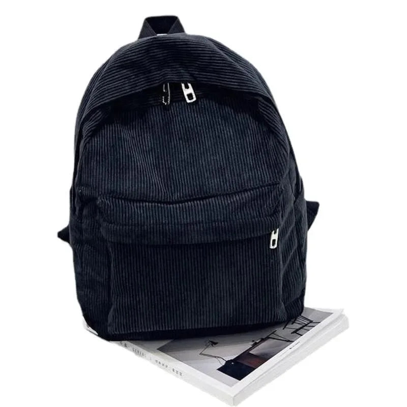 Corduroy Zipper Backpack — Versatile Collegiate Style for Women