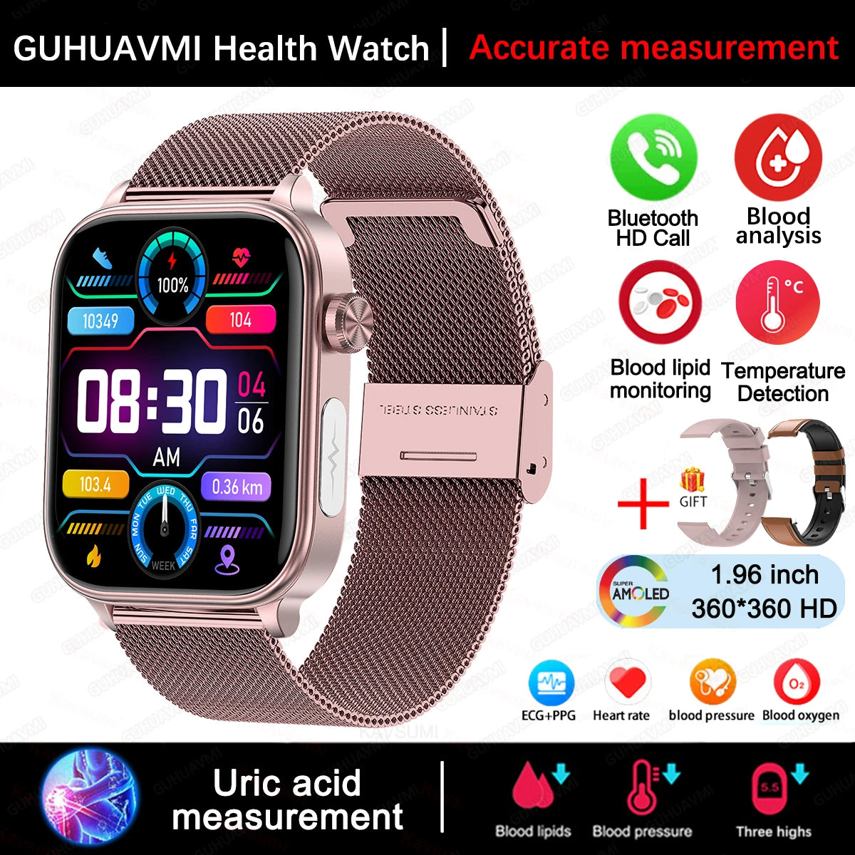 GUHUAVMI Health Smartwatch — Advanced ECG, Blood Pressure & Oxygen Monitor