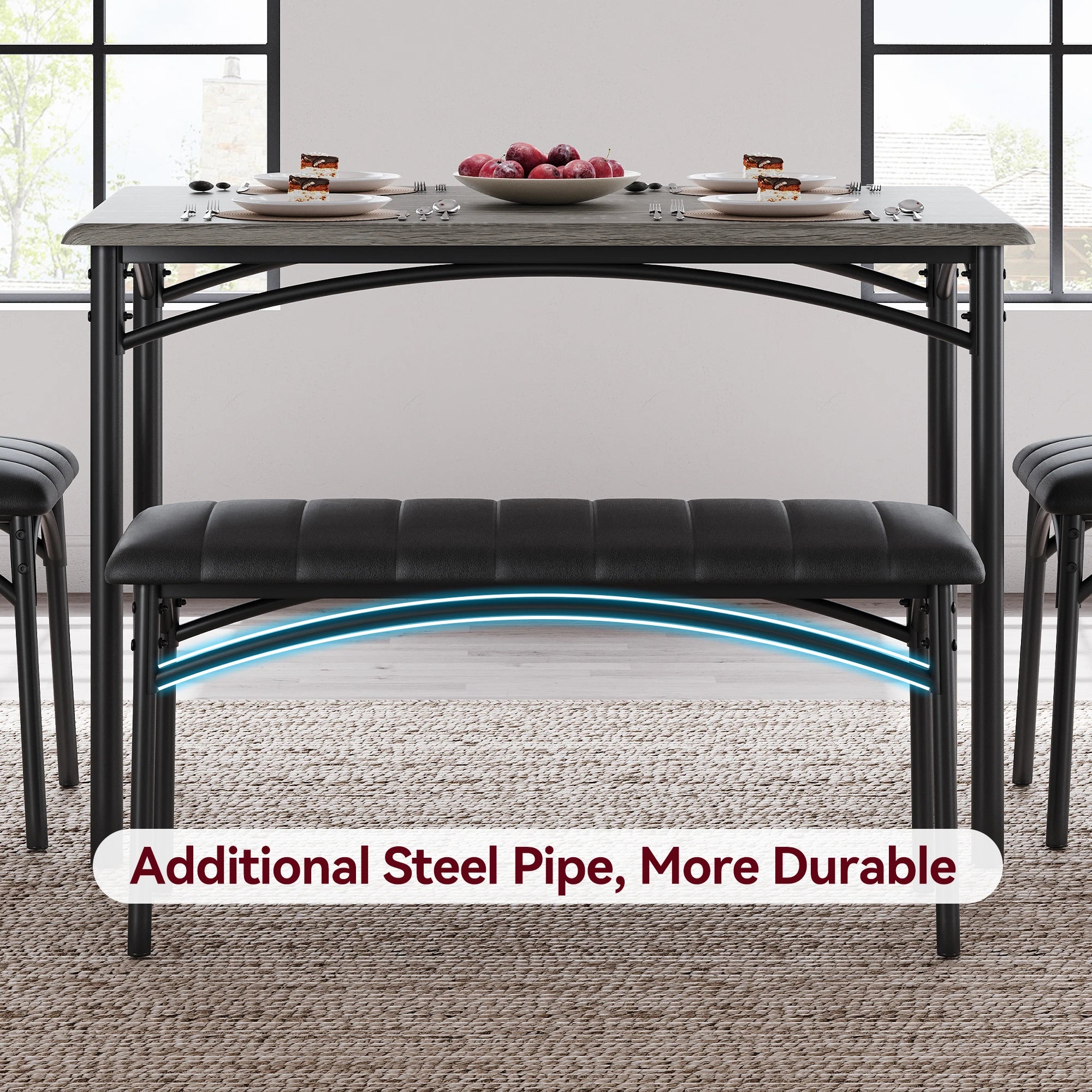 HiMISS Dining Table Set for 4 — Rectangular Kitchen Set with Upholstered Bench