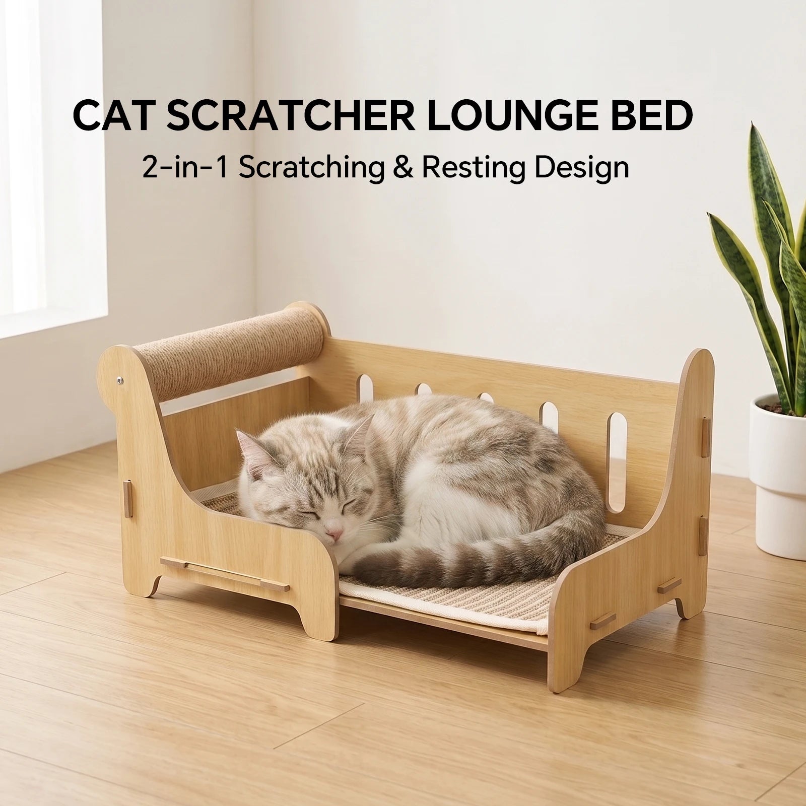 Cat Scratcher Lounge — Wooden Pet Bed