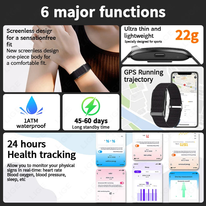 LIGE Smart Watch — Fitness Tracker with Heart Rate & Blood Oxygen Monitor