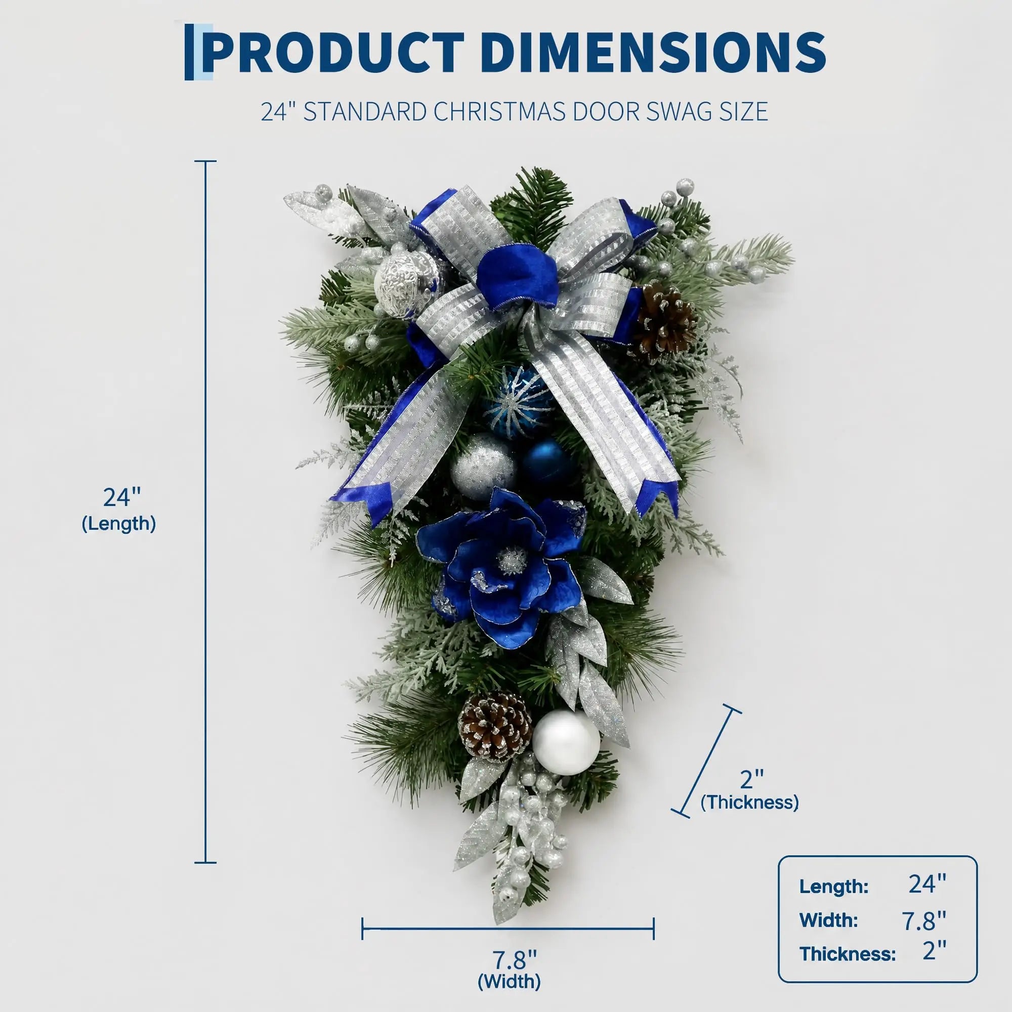 HiMISS Blue and Silver Christmas Teardrop Swag — Pre-Lit LED Door Decor