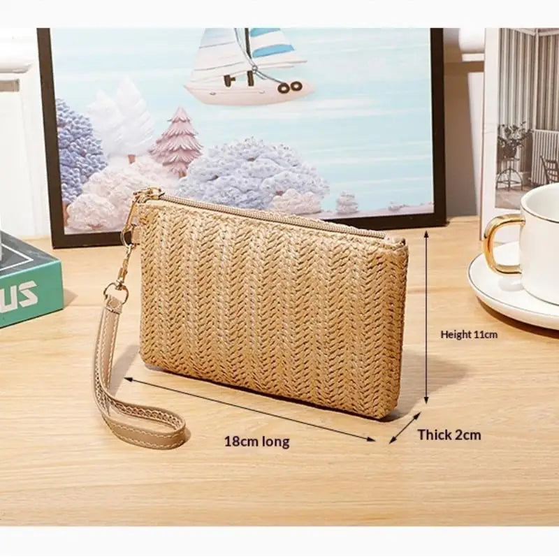 Woven Straw Wristlet Clutch — Stylish Beach Wallet & Phone Pouch