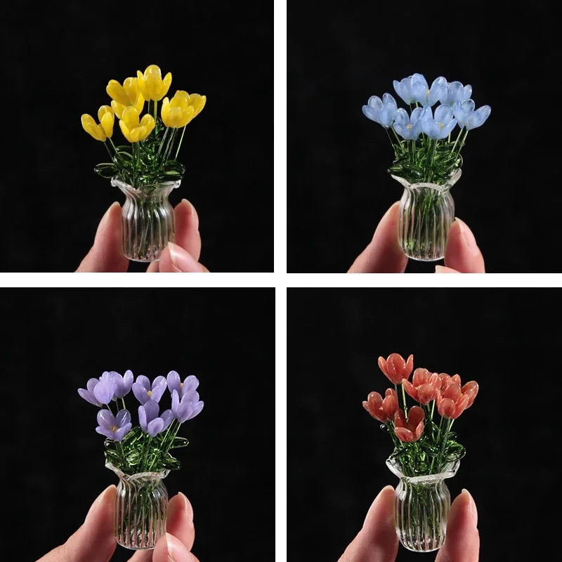 Handcrafted Glass Flower Sculpture — Lifelike Floral Bouquet Decor