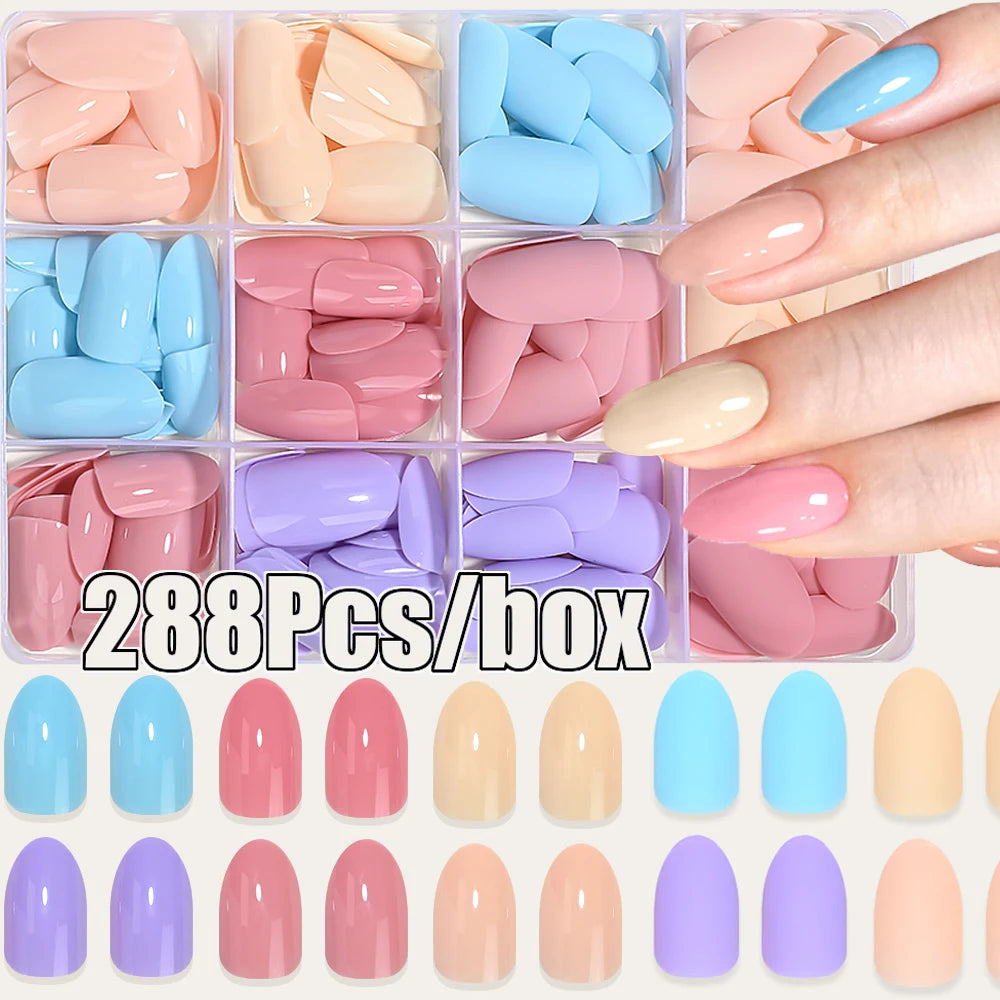 MAFANAILS French Press On Nails — 288Pcs Colorful Square Acrylic Nail Tips