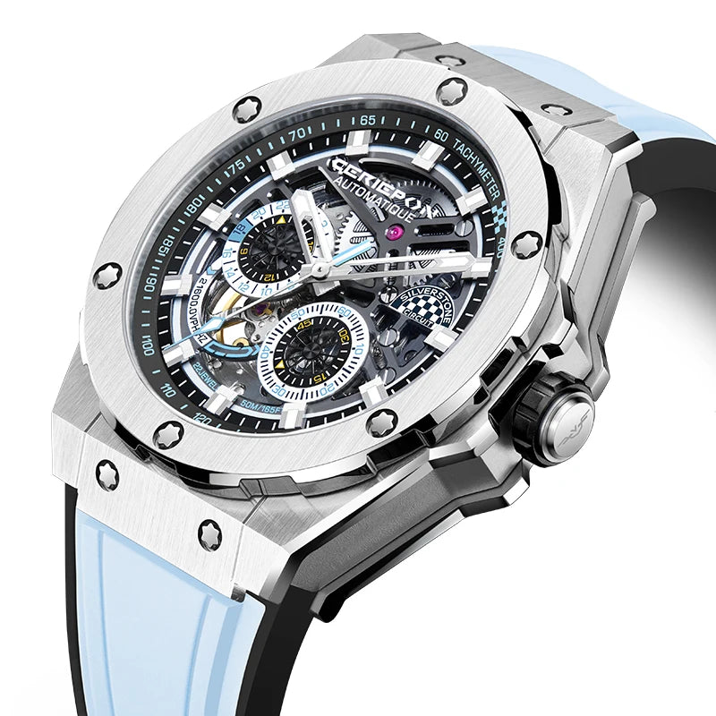 Men's Automatic Mechanical Watch — Skeleton Design with Sapphire Crystal