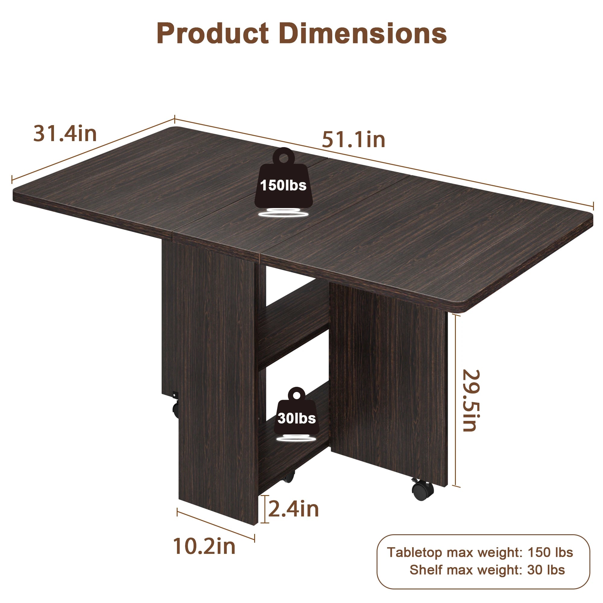SUNVASAGOO Foldable Dining Table — Space-Saving Drop Leaf Design