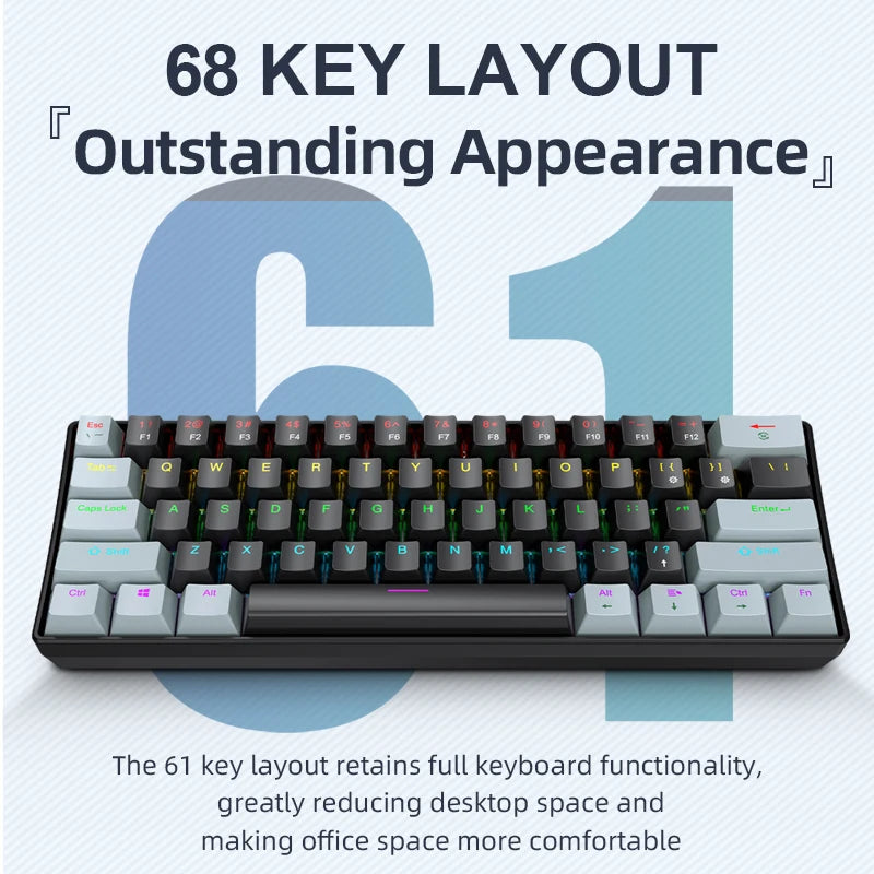 APAYADO K61 Compact Mechanical Keyboard — RGB Lighting & Wired USB-C Connection