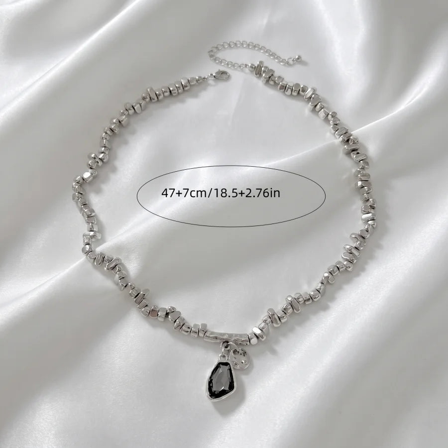 Obega Vintage Beaded Necklace — Black Teardrop Crystal Pendant Jewelry