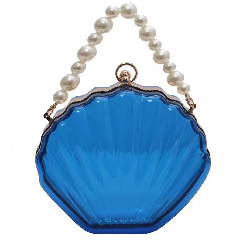 FENJING Transparent Shell Evening Bag — Pearl Chain Clutch & Crossbody Purse