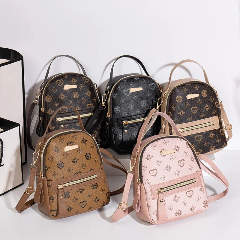 Women's Geometric Mini Backpack — Lightweight PU Leather Daypack