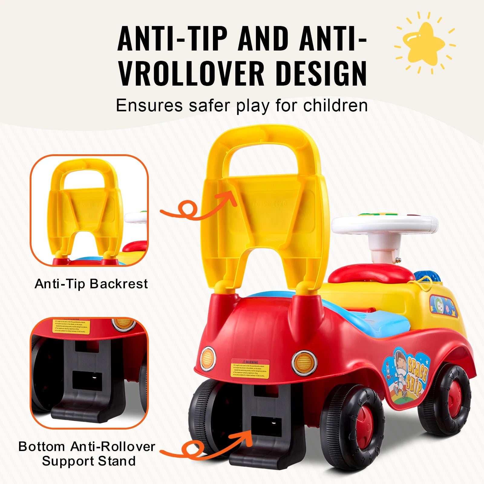 SucceBuy Toddler Ride On Push Car — Sit to Stand Toy with Music