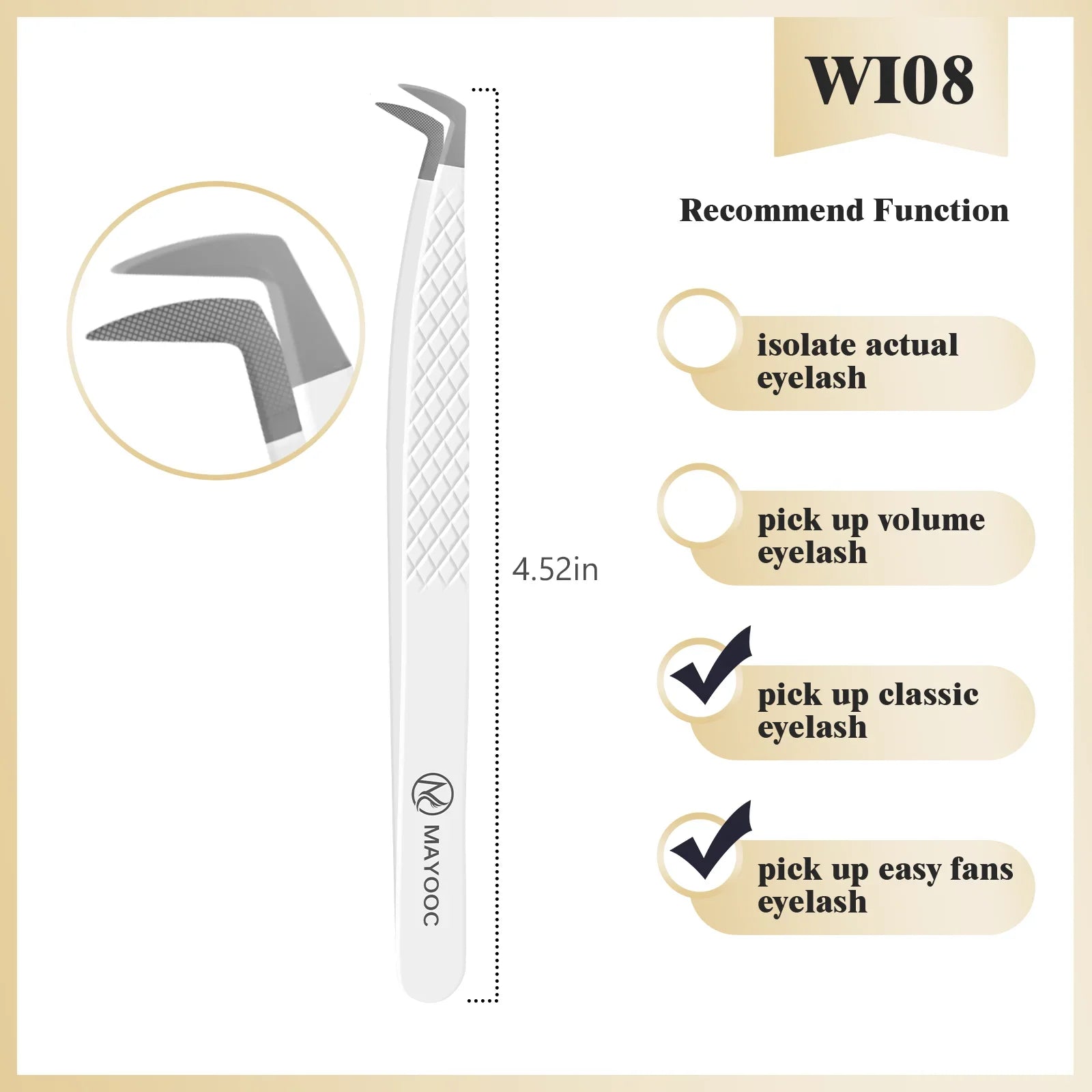 MAYOOC LASH Precision Eyelash Extension Tweezers — Anti-Static Fiber Tip Tools