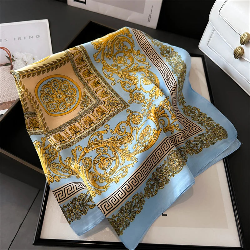 SENAIFEI Printed Silk Scarf — Luxury Square Shawl & Decorative Headband