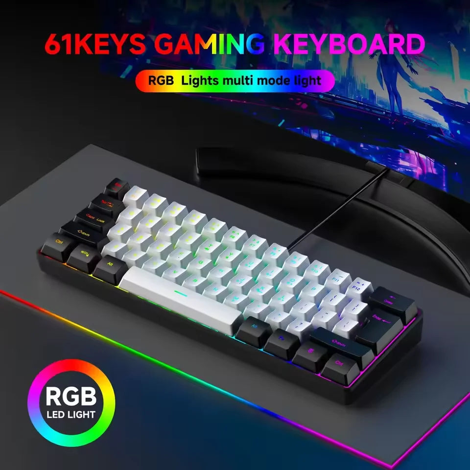 Portable Mini Mechanical Keyboard — Compact 61-Key Wired Design with RGB