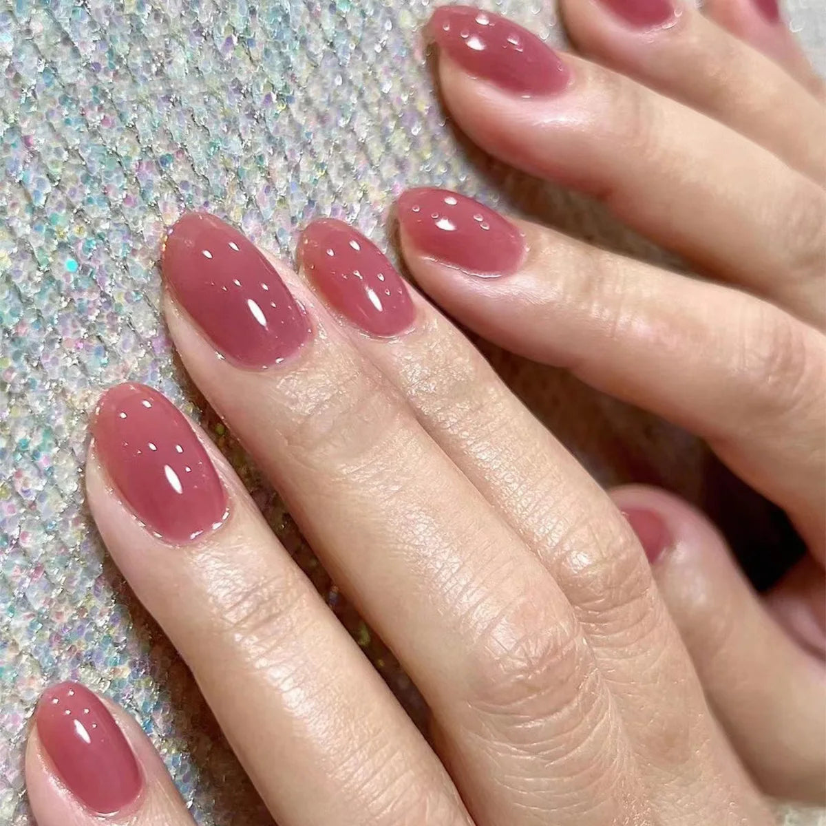 HOEPOOK Press On Nails — Red Glossy Acrylic French Tip Set