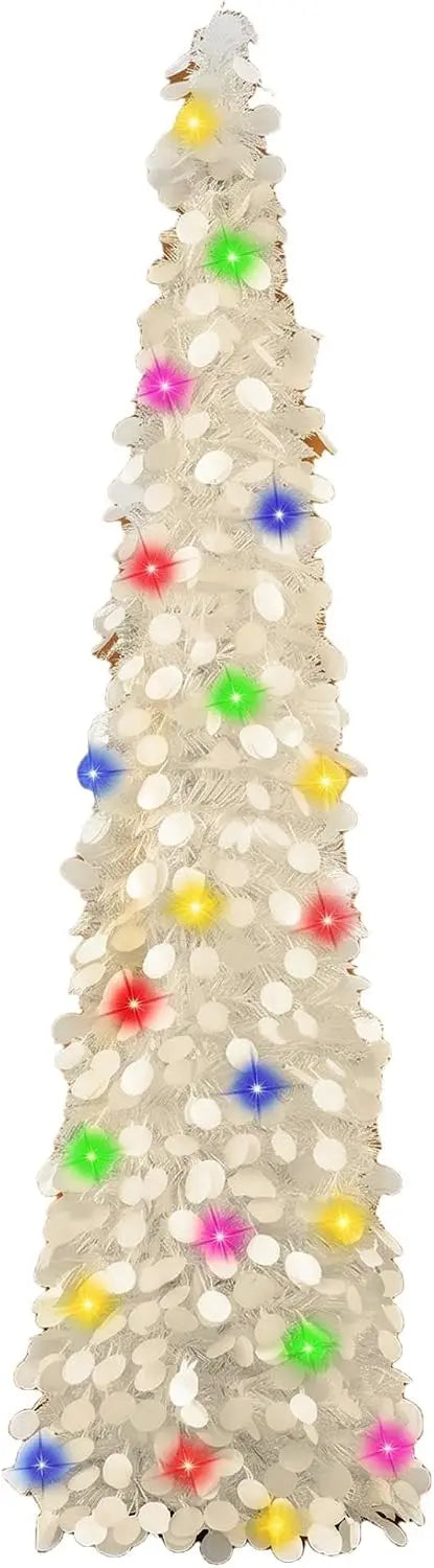 Garvee 5FT Slim Tinsel Christmas Tree — Pre-Lit LED Pencil Tree for Small Spaces