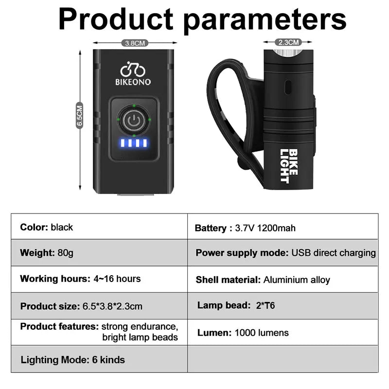 BIKEONO USB Rechargeable LED Bike Light — High Performance MTB Headlight