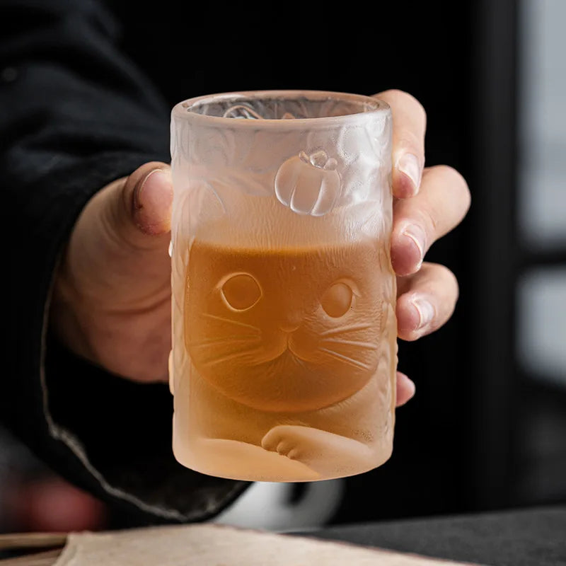 Cat Persimmon Glass Cup — Creative Decorative Drinking Vessel