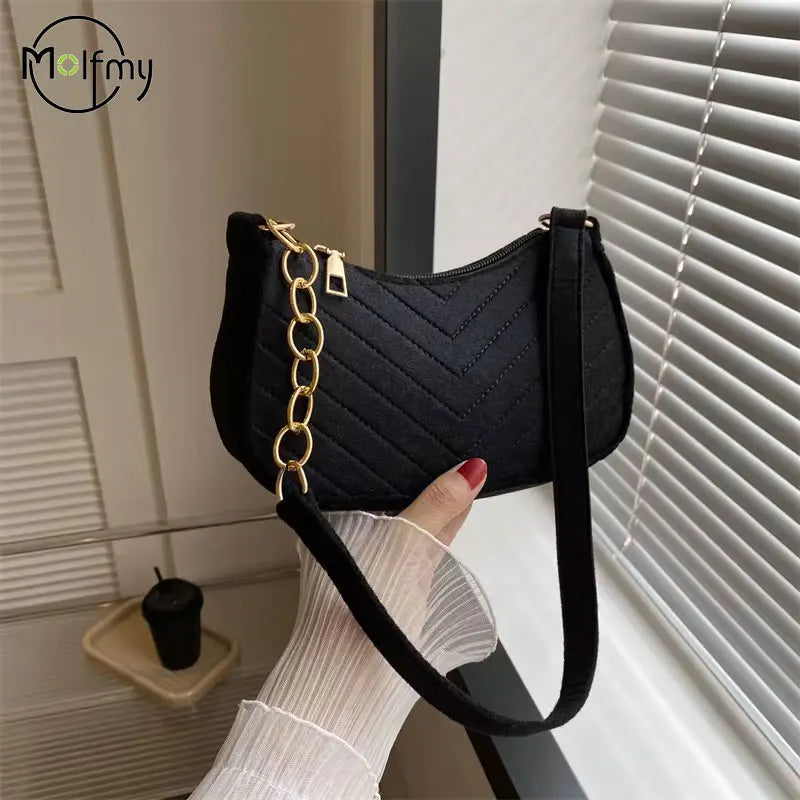 molfmy Felt Mini Shoulder Bag — Chic Crescent Saddlebag for Women
