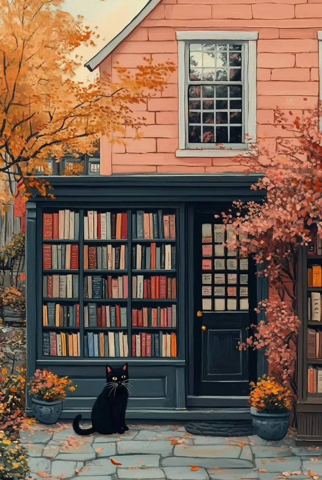 Vintage Bookstore Canvas Painting — Dark Academia Floral Wall Art